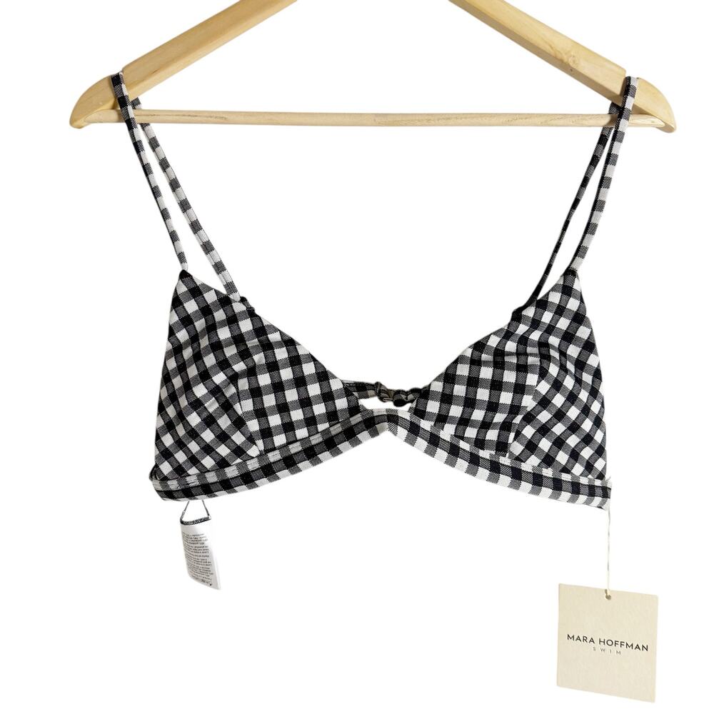 Mara Hoffman Astrid Black White Gingham Plaid Triangle Bikini Swim Top Size L